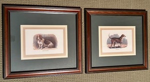 lot 111 image: Pair of Framed Dog Prints French Basset and Foxhound
