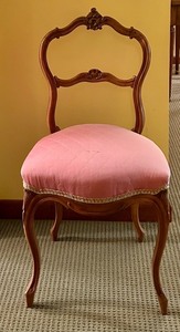lot 113 image: Antique Upholstered Wooden Chair with Carved Detail