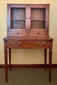 lot 115 image: Vintage Wooden Cabinet with Mesh Doors and Drawer