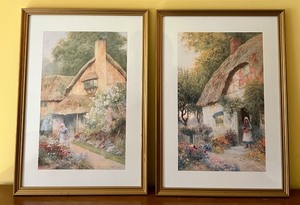 lot 124 image: Pair of Framed Cottage Themed Art Prints by C. Strachan with Authenticity Certificates