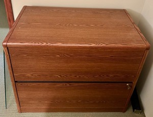 lot 140 image: Wooden Lateral File Cabinet with Protective Glass Top
