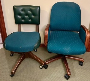 lot 160 image: Pair of Vintage Office Chairs with Green Upholstery