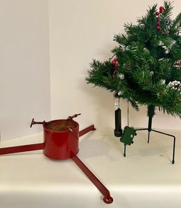 lot 167 image: Artificial Christmas Tree Topper with Vintage Metal Tree Stand