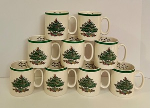 lot 171 image: Set of 9 Spode Christmas Tree Mugs S3324 P England
