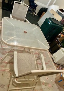 lot 180 image: Outdoor Patio Set with Glass Table and 2 Chairs
