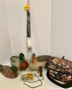 lot 186 image: Hunting Gear Set with Duck Decoys, Call, and Accessories