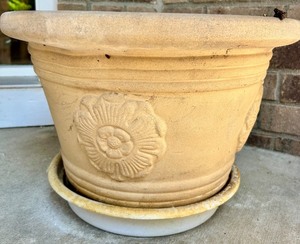 lot 199 image: Large Decorative Terracotta Planter with Floral Design