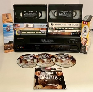 lot 276 image: Memorex VCR with 7 VHS Tapes and Cowboys & Bandits DVD Set