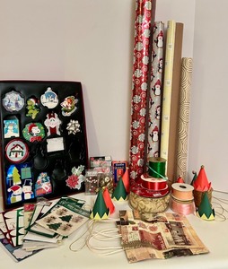 lot 164 image: Collection of Holiday Gift Wrapping Supplies Including Wrapping Paper, Gift Bags, and Accessories