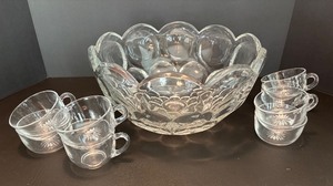 lot 80 image: Vintage Heisey Glass Punch Bowl Set with 8 Cups