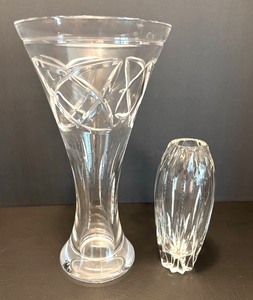 lot 83 image: Set of 2 Cut Glass Vases with Intricate Designs including Tyrone