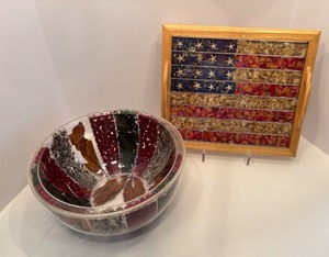 lot 86 image: Decorative Bowl and Tray Set with Unique Floral and Patriotic Designs