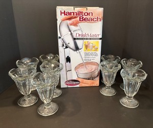 lot 97 image: Hamilton Beach DrinkMaster with 11 Glass Ice Cream Sundae Cups