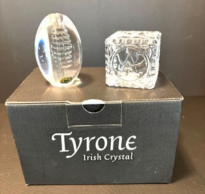 lot 99 image: Pair of Tyrone Irish Crystal Baby Letter Block and Football Figurine