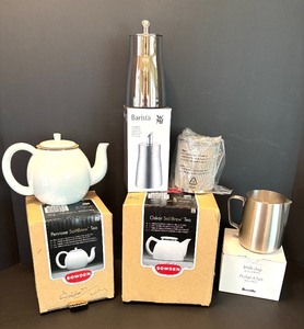 lot 218 image: Assorted Tea and Coffee Accessories Set with Teapots and Milk Jug