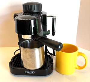 lot 229 image: BELLA Espresso Maker with Stainless Steel Frothing Pitcher and Furio Home Mug