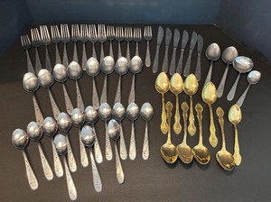 lot 235 image: 54-Piece Stainless Steel and Gold Plated Flatware Set