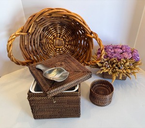 lot 236 image: Woven Basket Set with Floral Decor and Ice Bucket with Metal Scoop