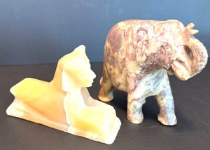 lot 242 image: Two Decorative Stone Figurines Egyptian Sphinx and Elephant