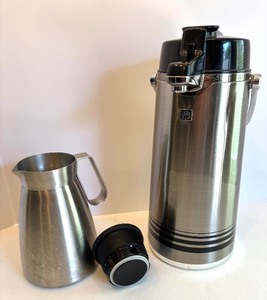 lot 258 image: Stainless Steel Lever Pot Airpot and Alfi Milk Thermos Set