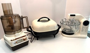 lot 261 image: Set of Vintage Sunbeam Food Processor, Rival Electric Skillet, and Sunbeam Mixmaster