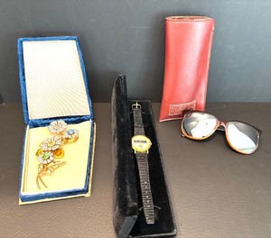 lot 262 image: Vintage Floral Brooch, Ringer Watch, and Anne Klein Sunglasses with Case