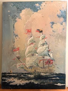lot 2 image: Eugene Gilboa 1926 Nautical Original Painting Sailing Ship at Sea