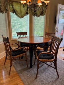 lot 30 image: Dinec Wood Dining Table with 4 Rattan Chairs