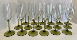 lot 37 image: Set of 18 Green Stem Champagne Flutes
