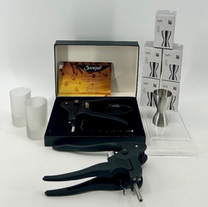lot 265 image: Screwpull Lever Model Wine Opener Set with WMF Loft Jiggers