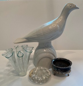 lot 227 image: Collection of Ceramic Bird, Floral Vase and 2 Flower Frogs