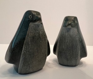 lot 243 image: Set of 2 Carved Stone Marble Penguin Figurines