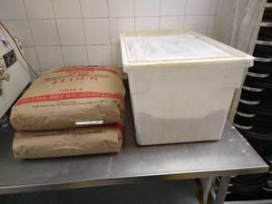 lot 54 image: Flour Bin & (2) 50LB Bags of Flour