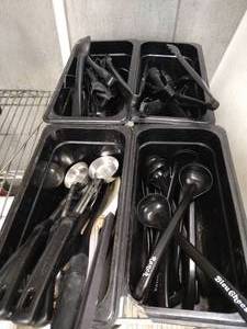 lot 82 image: (4) Bins Kitchen Instruments- Ladles, Tongs, Etc