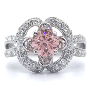 NEW! 2.26 Carat Fancy Pink & White Diamond Pavé Flower Halo Split Shank Ring in 18k White Gold w/ Report *VIDEO*