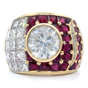 lot 10 image: 8.24 Carat Ruby & Natural Diamond Bezel Pav Dome Ring in 18k Yellow Gold w Report VIDEO