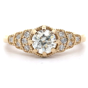 lot 12 image: Designer A. JAFFE 0.90 Carat Natural Diamond Tiered Euro Shank Ring in 18k Yellow Gold VIDEO