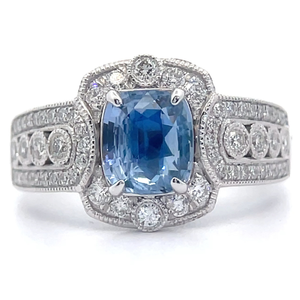 lot 16 image: 2.15 Carat EXTREMELY RARE UNHEATED BLUE SAPPHIRE & Natural Diamond Milgrain Ring in Platinum w Report VIDEO