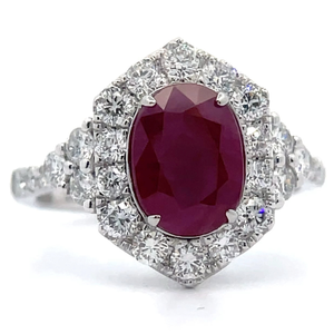lot 31 image: NEW 3.81 Carat EXTREMELY RARE Burmese Ruby & Natural Diamond Halo Cluster Ring in Platinum w Report VIDEO