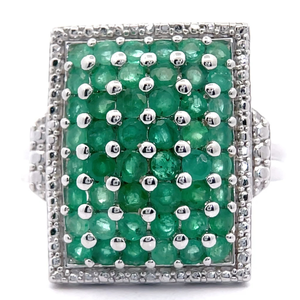 lot 43 image: NEW Pav Emerald Rectangular Cluster Milgrain Statement Ring VIDEO