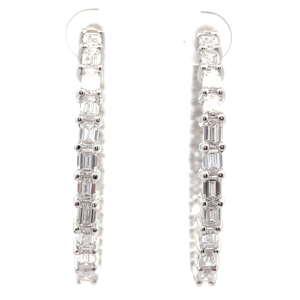 NEW! 5 Carat Diamond Baguette Inside-Out Round Hoop Earrings in 14k White Gold *VIDEO*