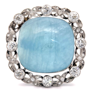 lot 20 image: 35.67 Carat Natural Aquamarine & Pav Natural Diamond Brooch in Platinum w Report VIDEO