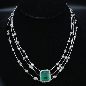 lot 8 image: 25.17 Carat EXTREMELY RARE F1 QUALITY EMERALD & Natural Diamond Triple Strand Necklace in 18k White Gold w Report