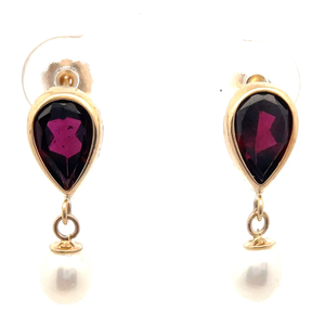 lot 42B image: Elegant Garnet Teardrop Earrings with Pearls in 14K Gold  VIDEO 