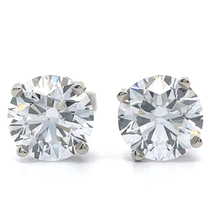 lot 5B image: 3 Carat Round Diamond Martini Four-Prong Solitaire Stud Earrings in 14k White Gold w Report VIDEO