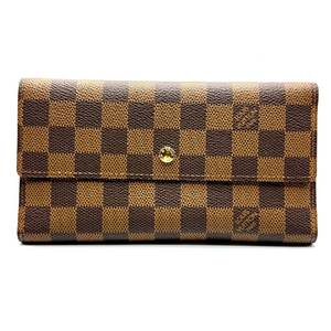 lot 34E image: Louis Vuitton Damier Ebene Portefeuille Sarah Wallet with Gold Snap Closure Pre-Owned Retail $695
