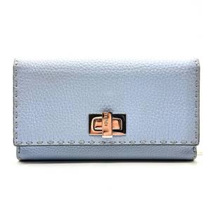 lot 50 image: Fendi Light Blue Grained Leather Turn-Lock Wallet Pre-Owned Retail $495