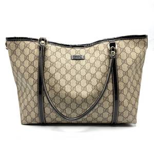 lot 12A image: Gucci GG Canvas Eclipse Tote Bag with Black Patent Leather Trim Pre-Owned Retail $795