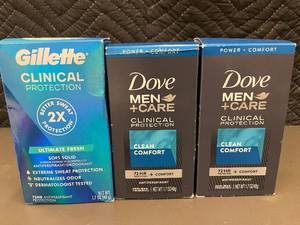 lot 29 image: Lot of 3 Antiperspirants Gillette and Dove MenCare Clinical Protection