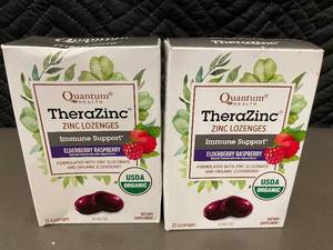 lot 77 image: Set of 2 Boxes Quantum Health TheraZinc Elderberry Raspberry Lozenges